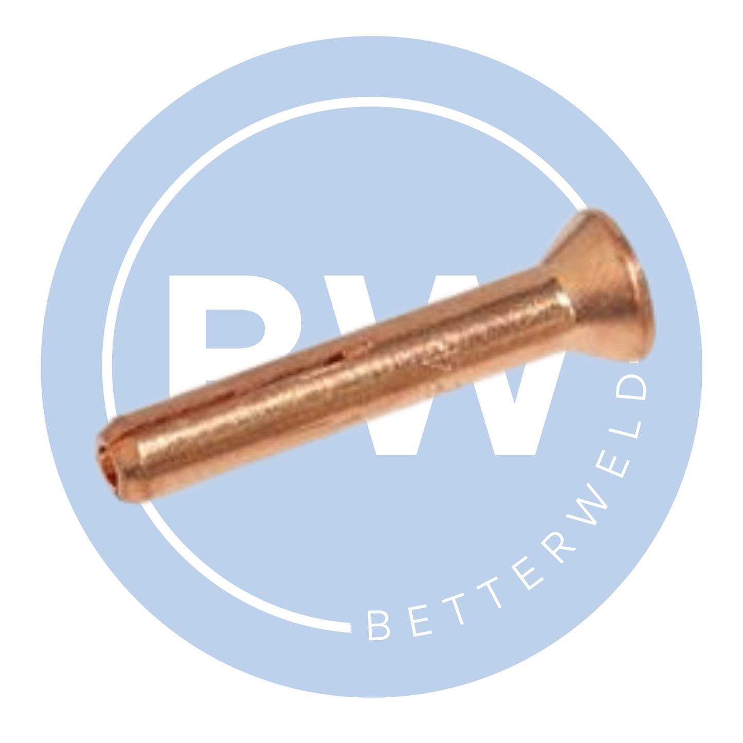 Bronze welding electrode on a light blue background with 'BetterWeld' logo.