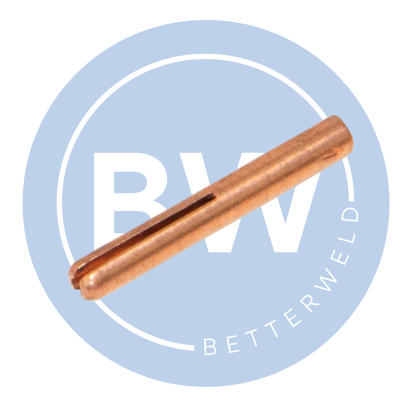 Copper welding rod with 'BetterWeld' logo on a light blue background