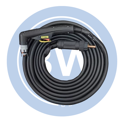 Coiled black hose with connectors on a white background